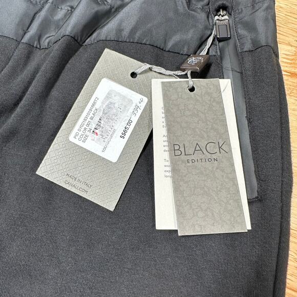 Canali NWT Black Edition Tech Jogger Pants Black Size 34 Zip Pockets 100% Cotton - Picture 6 of 10